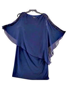 Xscape Chiffon Pop-Over Navy Dress